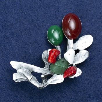 Clearance! Twig Brooch with Assorted Stones, Silver-Tone Metal 55x52mm +