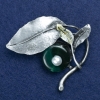 Clearance! Twig Brooch with Chrysoprase and Bead, Silver-Tone Metal 60x67mm +