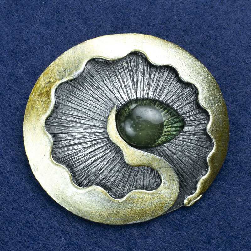 Sale! "Element" Brooch, Silver-Tone Metal with Enamel and Drop 52x45mm +