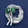 Sale! Bow Brooch with Chrysoprase, Silver-Tone Metal 48x55mm +