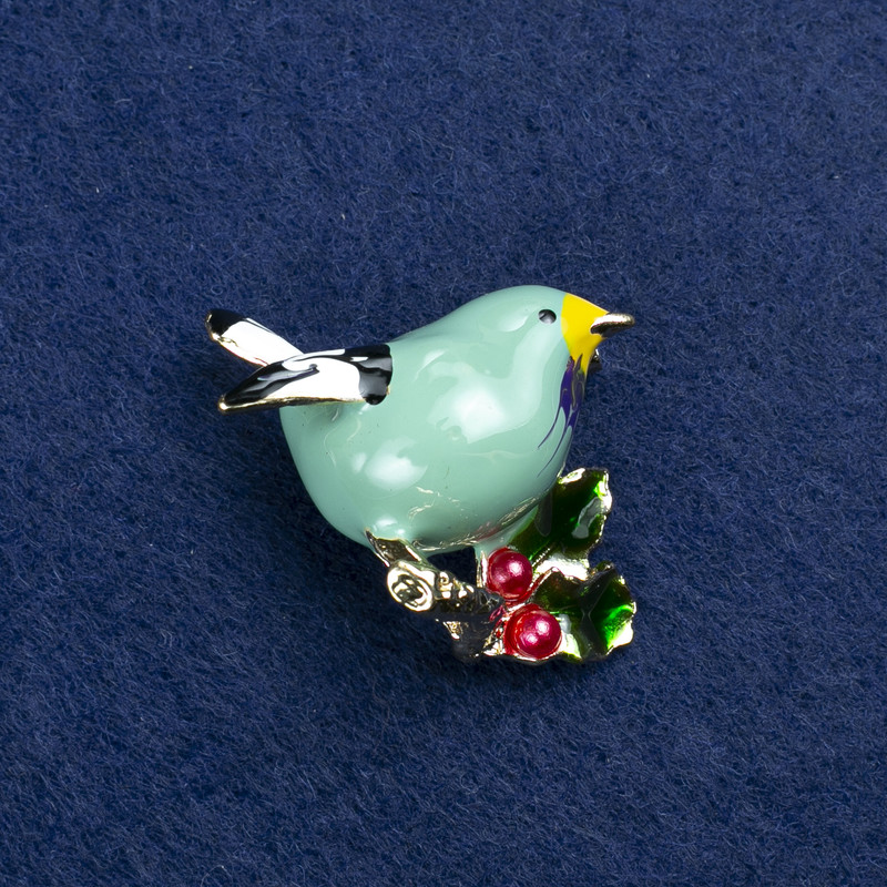 Sale! Bird Brooch gold-tone metal and enamel 40x26mm +