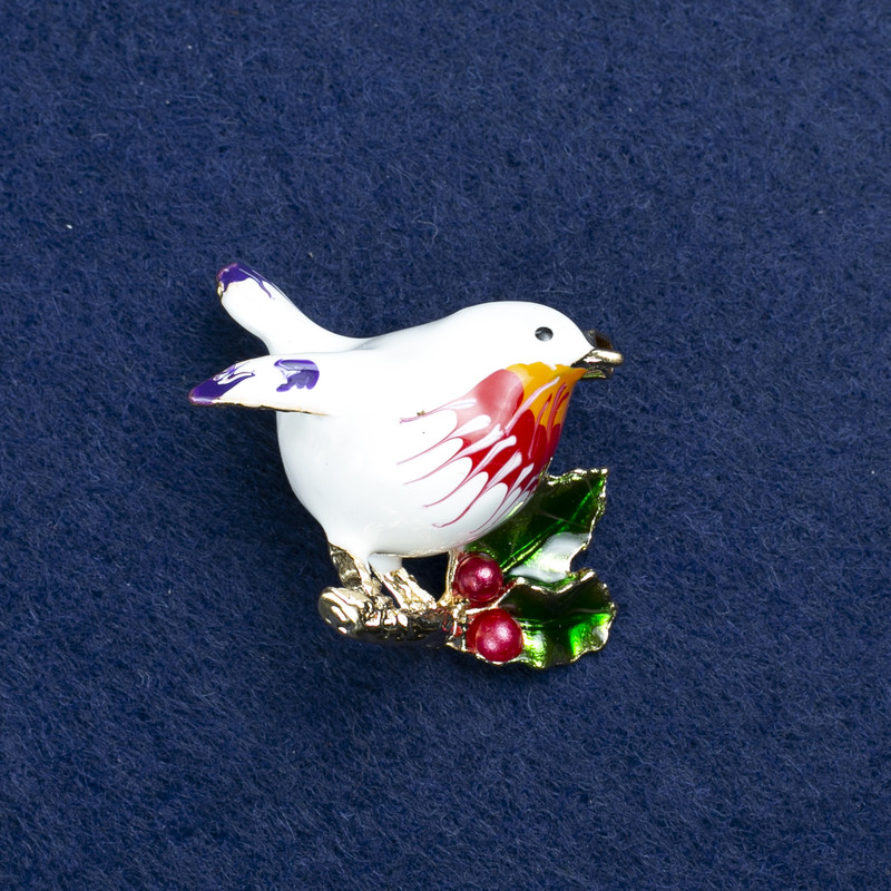 Sale! Bird Brooch gold-tone metal and enamel 40x26mm +