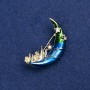 Sale! Moon Brooch gold-tone metal, enamel and rhinestones 37x28mm +