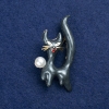 Sale! Kitten Brooch gold-tone metal, enamel and a bead 50x26mm +