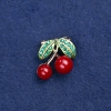 Sale! Cherries Brooch gold-tone metal, enamel and rhinestones 22x20mm +