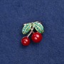 Sale! Cherries Brooch gold-tone metal, enamel and rhinestones 22x20mm +