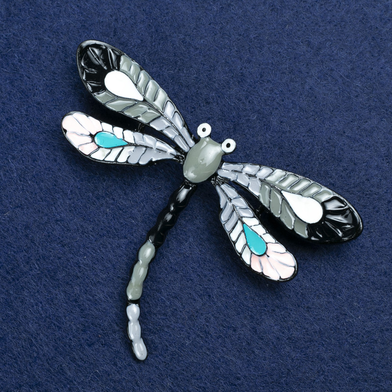 Sale! Dragonfly Brooch silver-tone metal and enamel 70x50mm +