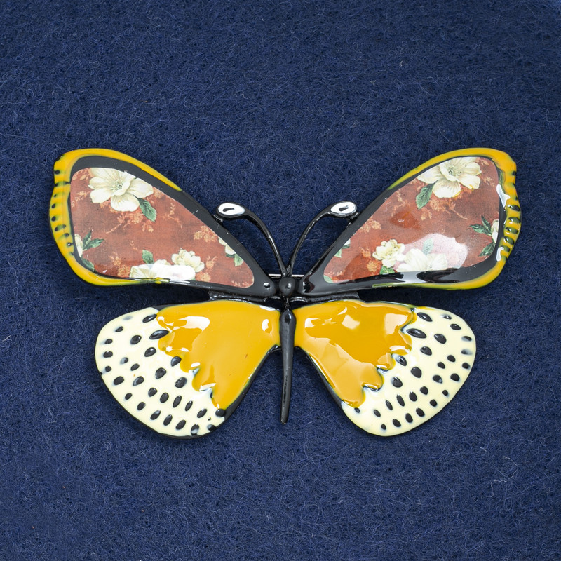Sale! Butterfly Brooch black metal and enamel 70x40mm +