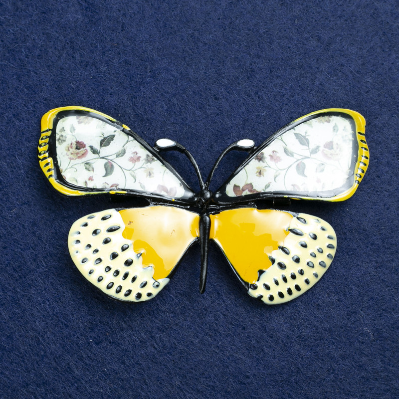 Sale! Butterfly Brooch Silver-Tone Metal and Enamel 70x40mm +