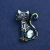 Sale! Kitten Brooch Silver-Tone Metal and Enamel 47x37mm +