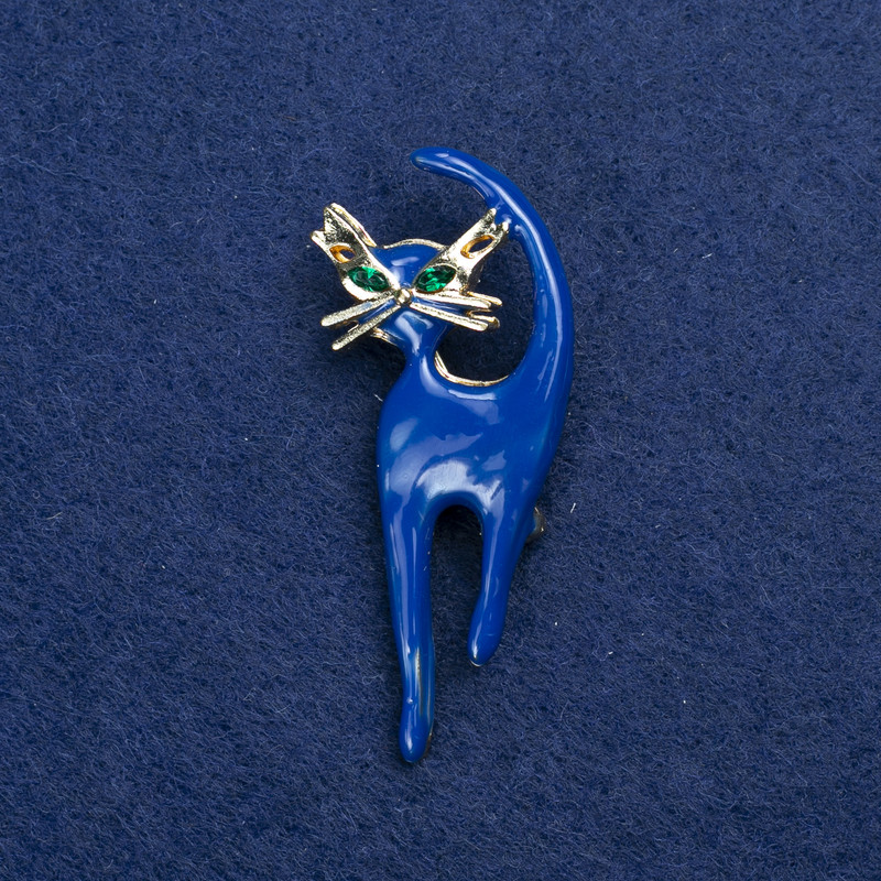 Sale! Kitten Brooch Gold-Tone Metal, Enamel and Rhinestones 45x40mm +