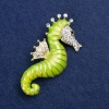 Sale! Seahorse Brooch Gold-Tone Metal, Enamel and Rhinestones 30x64mm +