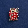 Sale! Owl Brooch Gold-Tone Metal, Enamel, Beads and Rhinestones 30x25mm +