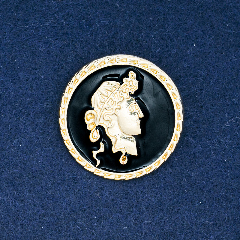 Sale! Brooch Cameo gold-tone metal and enamel 34mm +