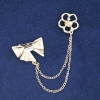 Sale! Brooch Clip for Cardigan Flower with Bow gold-tone metal, white crystal and rhinestones, bead, chain 6