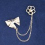 Sale! Brooch Clip for Cardigan Flower with Bow gold-tone metal, white crystal and rhinestones, bead, chain 6