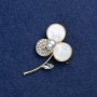Sale! Brooch Flower gold-tone metal, mother-of-pearl, rhinestones and beads 44x27mm +