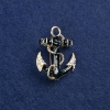 Sale! Brooch Anchor gold-tone metal, enamel with mother-of-pearl flecks and rhinestones 31x26mm +