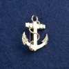 Sale! Brooch Anchor gold-tone metal, enamel with mother-of-pearl flecks and rhinestones 31x26mm +