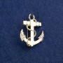 Sale! Brooch Anchor gold-tone metal, enamel with mother-of-pearl flecks and rhinestones 31x26mm +