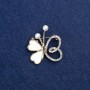 Sale! Brooch Butterfly gold-tone metal, mother-of-pearl, beads and rhinestones 32x30mm +
