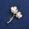 Sale! Flower Brooch Gold-tone Metal, Mother-of-Pearl, Rhinestones and Beads 44x35mm +