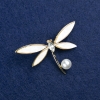 Sale! Dragonfly Brooch Gold-tone Metal, Mother-of-Pearl, Crystal and Bead 36x52mm +