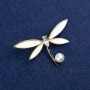 Sale! Dragonfly Brooch Gold-tone Metal, Mother-of-Pearl, Crystal and Bead 36x52mm +