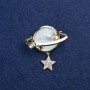 Sale! Planet Brooch Gold-tone Metal, Mother-of-Pearl and Rhinestones 36x38mm +