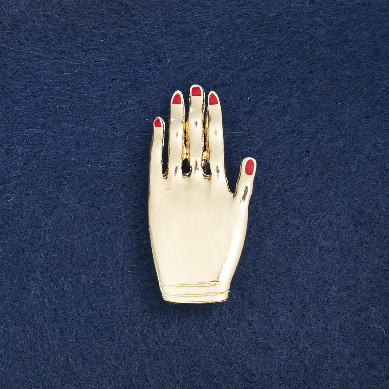 Clearance Hand Brooch, Golden Metal and Enamel 44x21mm +