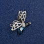 Sale! Butterfly Brooch, Golden Metal, Blue and Black Crystal and White Rhinestones 41x33mm +