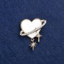 Clearance! Heart Brooch gold-tone metal, mother-of-pearl and rhinestones 35x30mm +