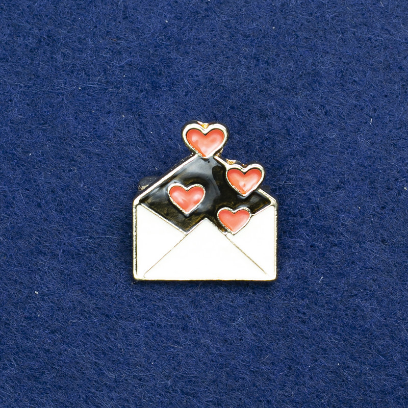 Sale! Envelope Brooch, Golden Metal and Enamel 20x24mm +