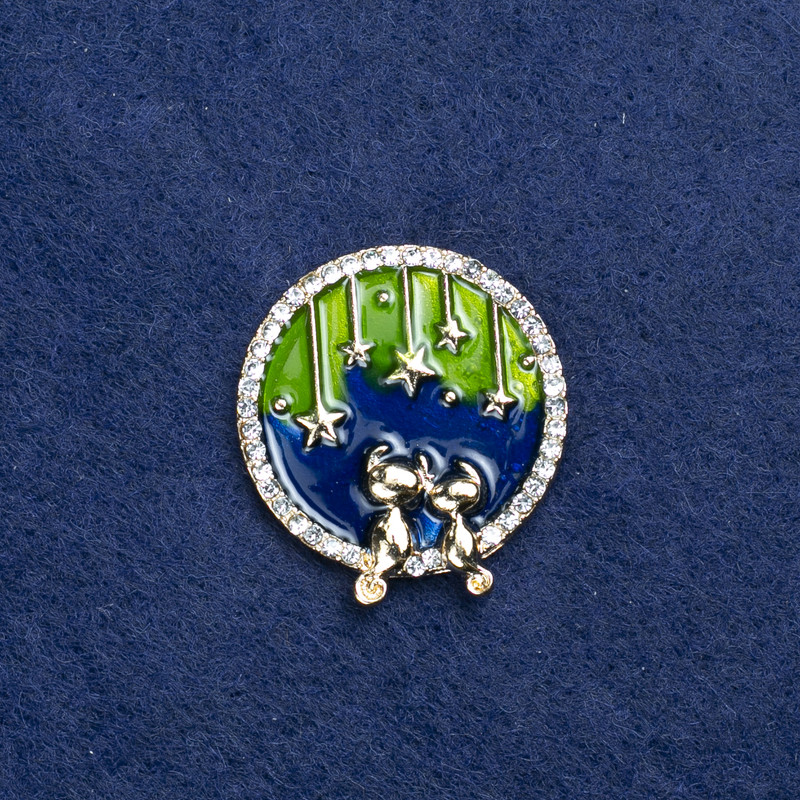 Clearance! Planet Brooch, Gold-Tone Metal, Enamel and Rhinestones 25mm +