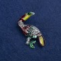 Clearance! Toucan Brooch, Silver-Tone Metal, Enamel and Rhinestones 45x40mm +