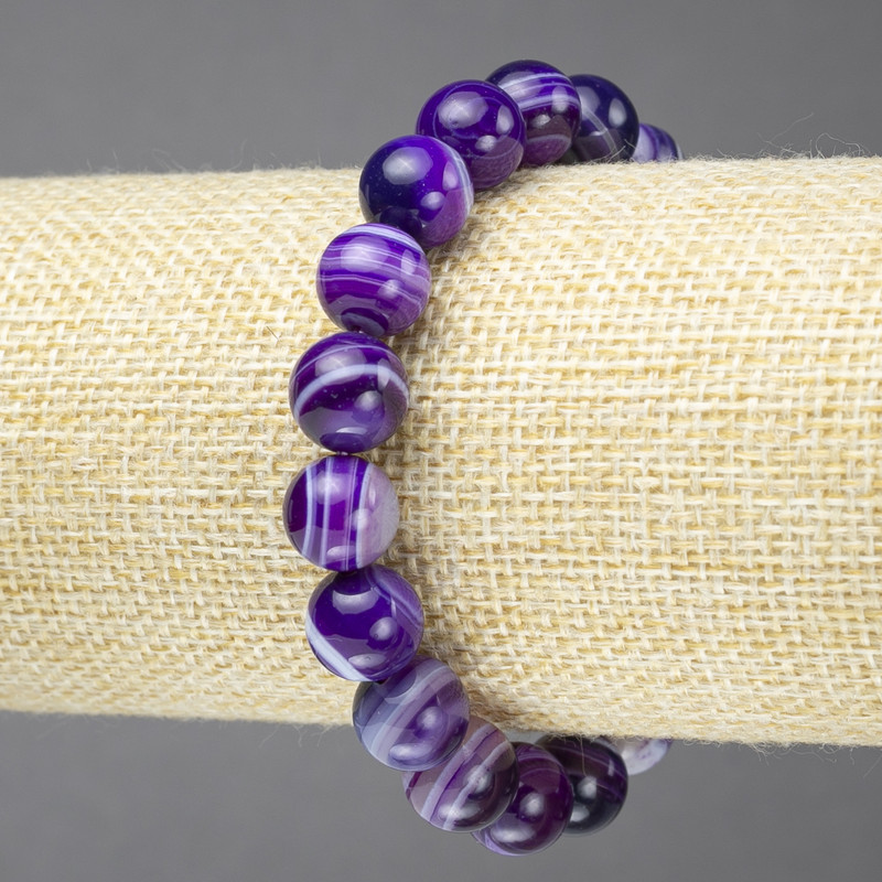 Elastic Bracelet Natural Eye-Pattern Stone Purple Agate smooth bead, diameter 10mm+