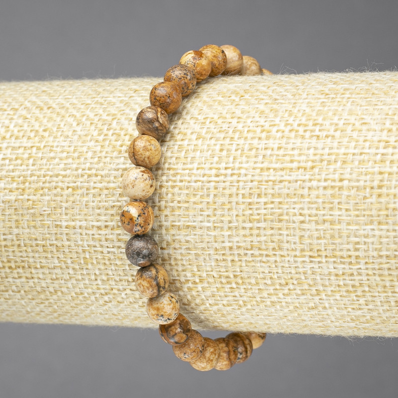 Elastic Bracelet, Natural Landscape Jasper Stone, Smooth Bead, Diameter 6mm+