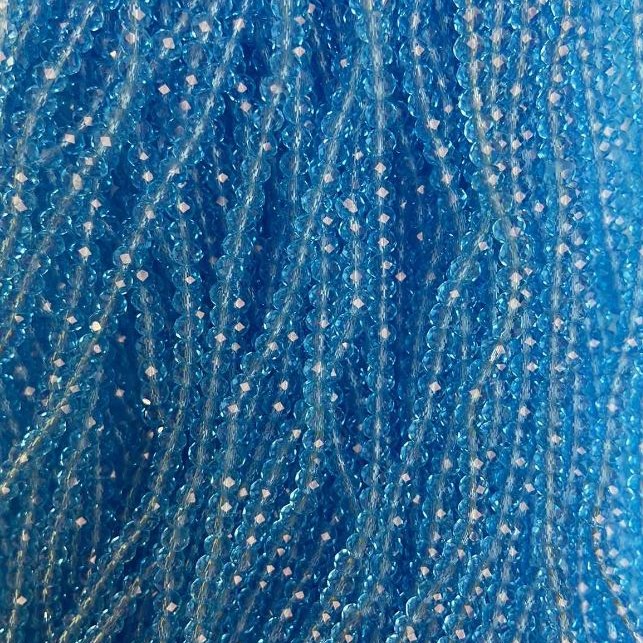 Czech Crystal Beads on fishing line, transparent azure, faceted rondelle, diameter 3.5x3mm +/-, length 33cm +