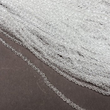 Czech Crystal Beads on Fishing Line Clear White Faceted Rondelle, Diameter 3x2.5mm +/-, Length 36cm +