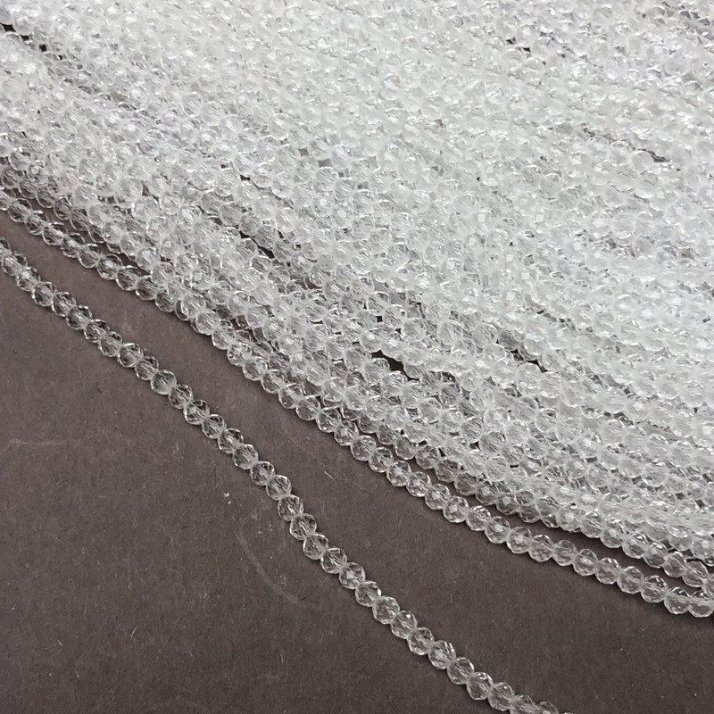 Czech Crystal Beads on Fishing Line Clear White Faceted Rondelle, Diameter 3x2.5mm +/-, Length 36cm +