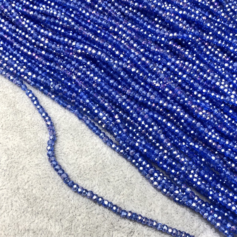 Czech Crystal Beads on Fishing Line Clear Blue with Petrol Shimmer Faceted Rondelle, Diameter 3x2.5mm +/-, Length 36cm +