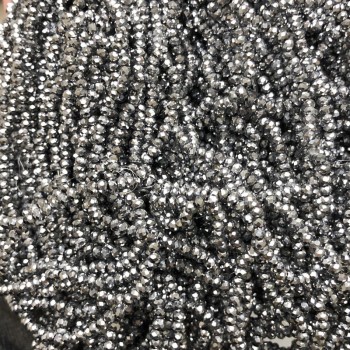 Czech Crystal Beads on Fishing Line with Light Grey Sprayed Coating Faceted Rondelle, Diameter 3x2.5mm +/-, Length 36cm +