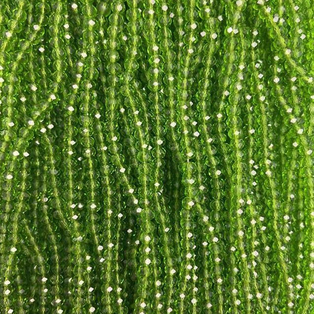 Czech Crystal Beads on Fishing Line Clear Green Faceted Rondelle, Diameter 3.5x3mm +/-, Length 34cm +