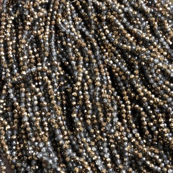 Czech Crystal Beads on Fishing Line Assorted Clear Grey + Gold Sprayed Coating Faceted Rondelle, Diameter 3x2.5mm +/-, Length 36cm