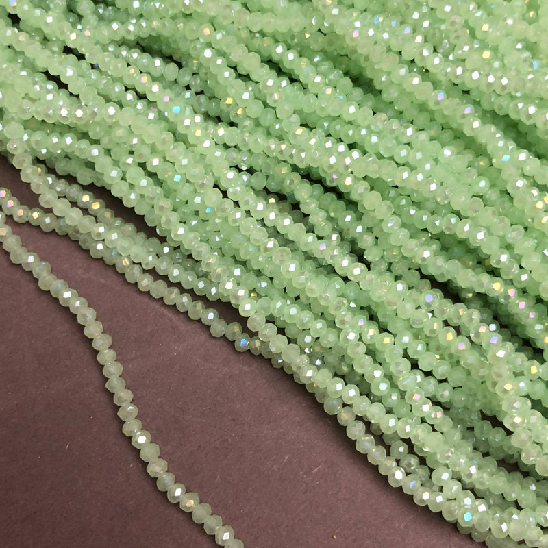 Czech Crystal Beads on Fishing Line, Green Tea Matte, Faceted Rondelle, Diameter 3x2.5mm +/-, Length 36cm+