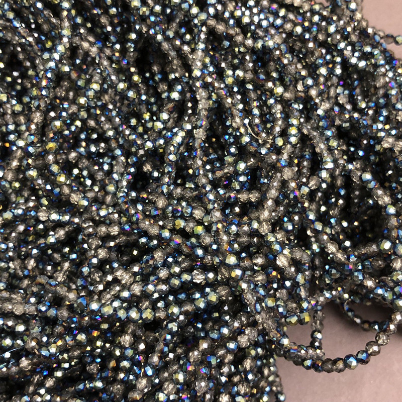 Czech Crystal Beads on Fishing Line, Grey Assorted Clear Coated, Faceted Rondelle, Diameter 3x2.5mm +/-, Length 36cm+