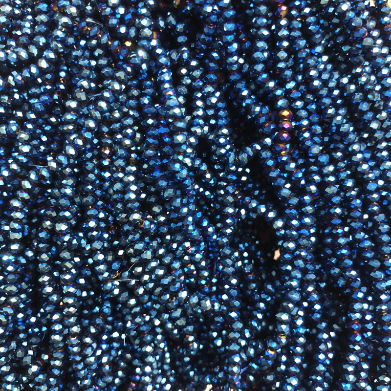 Czech Crystal Beads on Fishing Line, Blue Coating, Faceted Rondelle, Diameter 3x2.5mm +/-, Length 36cm+