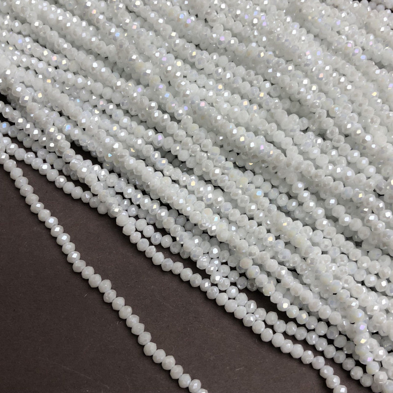Czech Crystal Beads on Nylon Thread Pearl Matte with Petrol Sheen Faceted Rondelle, Diameter 3x2.5mm +-, Length 36cm +