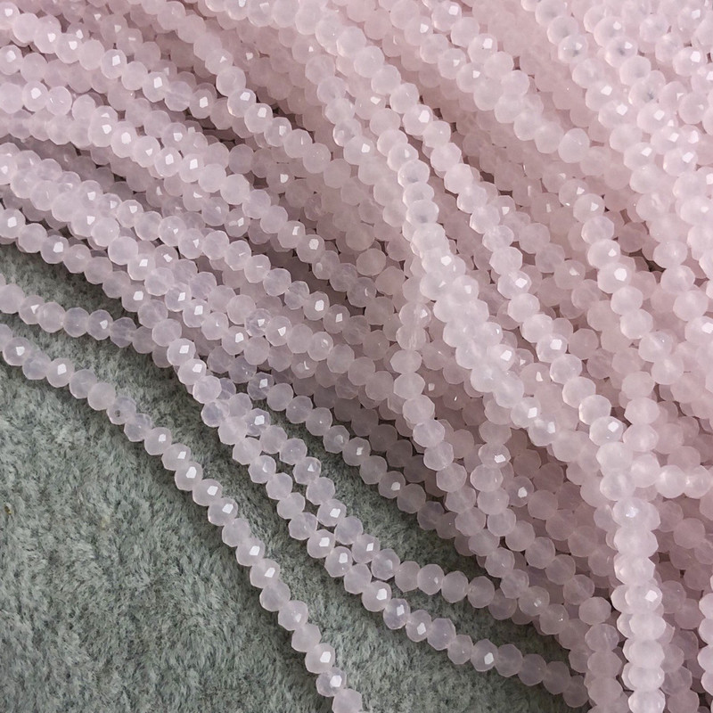 Czech Crystal Beads on Nylon Thread, Soft Pink Matte Faceted Rondelle, diameter 3.5x3mm +/-, length 36cm +