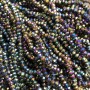 Czech Crystal Beads on fishing line, black with petrol coating, faceted rondelle, diameter 3x2.5mm +/-, length 36cm +